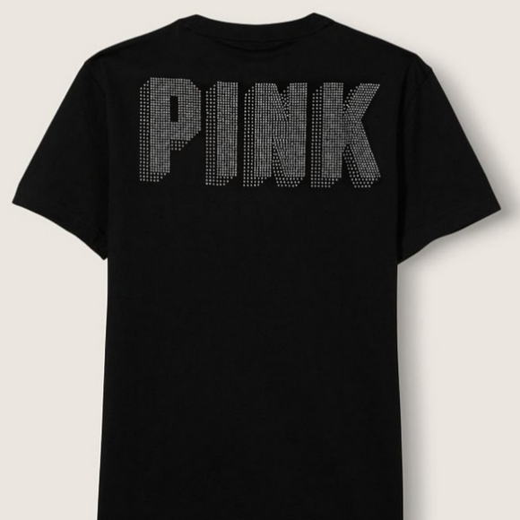 Victoria's Secret Pink Campus Crew Tee Pure Black Shine Logo - Picture 3 of 15
